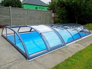 ABRI PISCINE TELESCOPIQUE - ALUKOV - ELEGANT AZURE PLEIN -  6 x 3 m