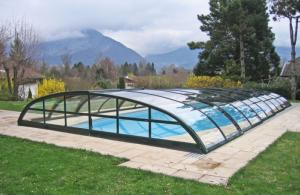 ABRI PISCINE TELESCOPIQUE - ALUKOV - ELEGANT AZURE PLEIN -  8 x 4 m