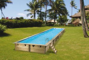 Piscine bois Linea 350/1550 liner bleu